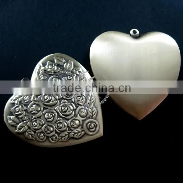 57mm Big Rose Heart Shape Vintage Style Antiqued Bronze Flower Photo Locket DIY Pendant Charm Jewelry Supplies 1131050 photo-2