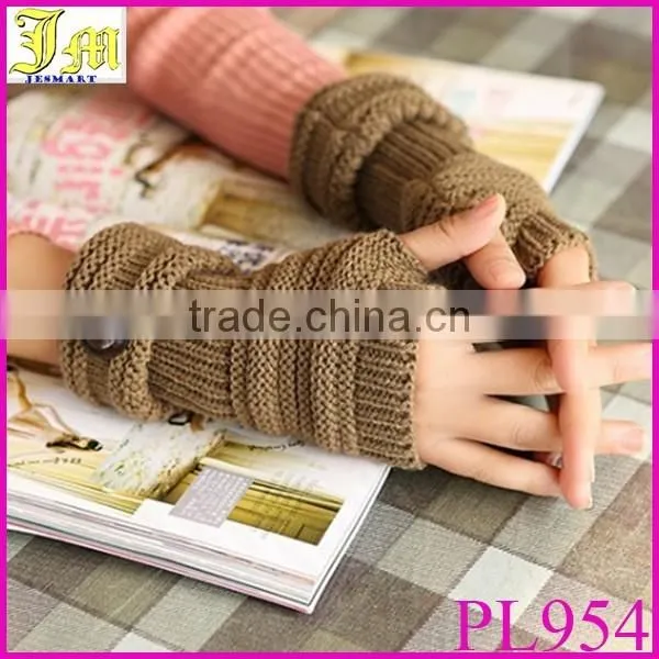 Wholesale Spring Autumn Winter Women Wool Arm Gloves Button Knitted Mitten Lengthen Half Finger Gloves
