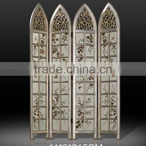 Arabian Furniture Painting Wooden Floor Screen, Retro Art Painting Four Panel Folding Screen, Solid Wood Carved Home Furniture photo-6