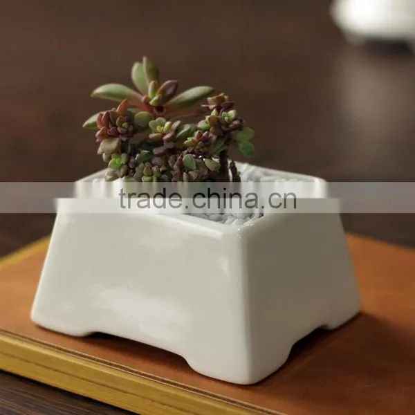 Desktop Decor Small White Glazed Ceamic Bonsai Pot With Foot photo-3