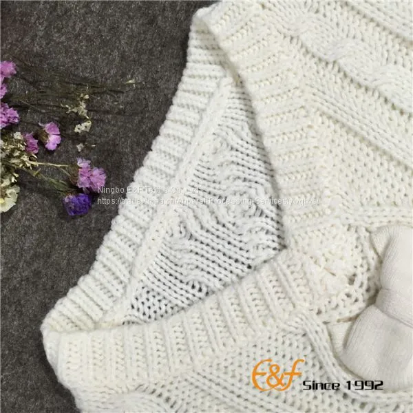 Ladies Crew Neck Tassels White Sweater Cape With Bowknot photo-4