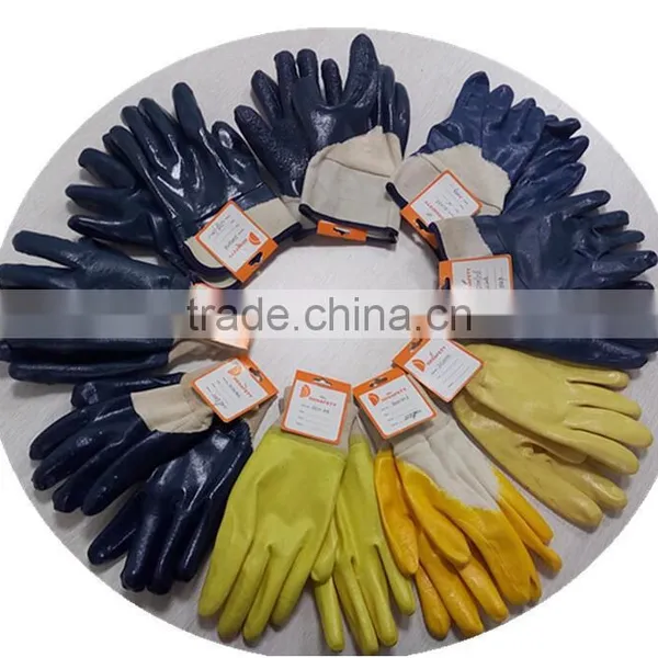 DDSAFETY 2017 Yellow Coated Cotton With Nitrile Glove Nitrile Oil Hands Glove photo-5
