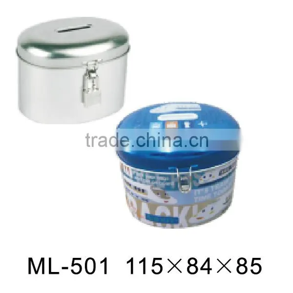 Hot Sale Round Metal Coin Bank Case With Lock Catch