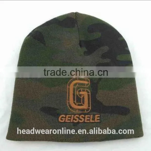 Custom Camo Printing Knitted Hats With 3d Embroidery Winter Hat photo-4