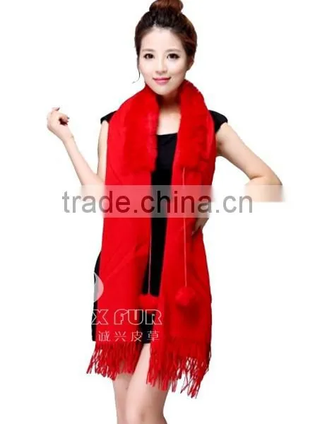 CX-B-P-34A Fur Trimmed Cape Fashion Fur Pashmina Shawl photo-3