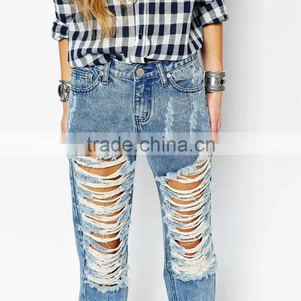 Ripped Damaged Fashion Sexy Ladies Jeans Pants Wholesale photo-3