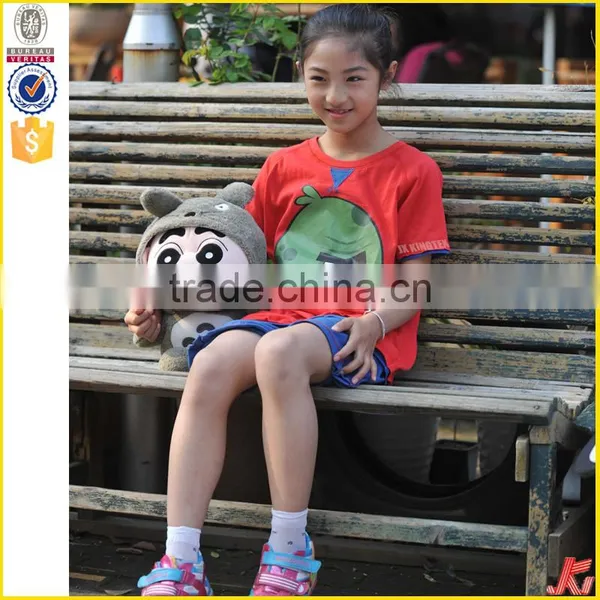 Summer Short Sleeve Red Cotton Girl T-shirt Suit photo-3