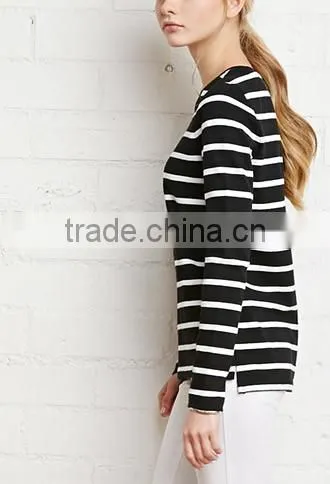Girls Round Collar Stripe Cotton Long Sleeve Sweater photo-3