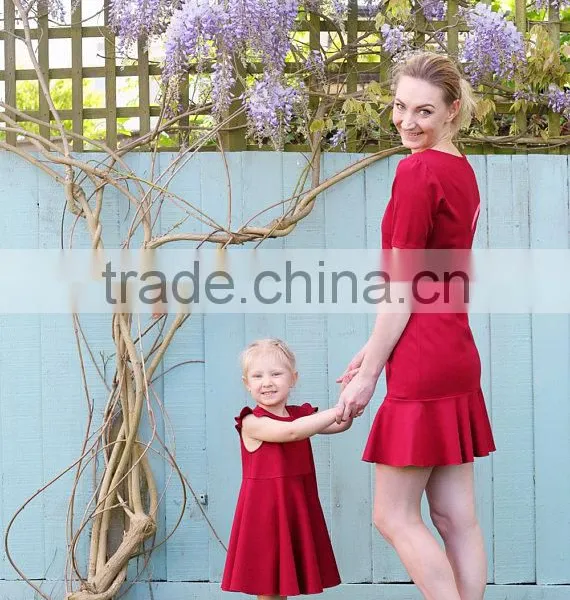 Mother Daughter Matching Dress Set Red Women Party Dress Latest Frock Design photo-3