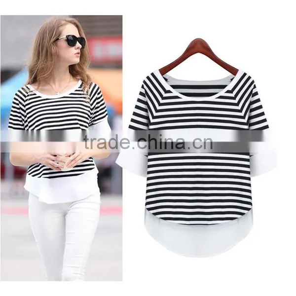 Summer Simple Latest Fashion Women Black and White Striped Lady Shirt Chiffon Fabric Chiffon Blouse photo-3