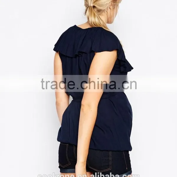 Regular Fit Lightweight Fabric Self-tie Belt Maternity Tee Wholesale Maternity Clothes photo-3
