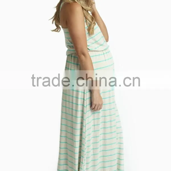 Comfortable Fit Round Neck Stripe Maternity Maxi Dress Wholesale Maternity Clothes 2016 photo-2