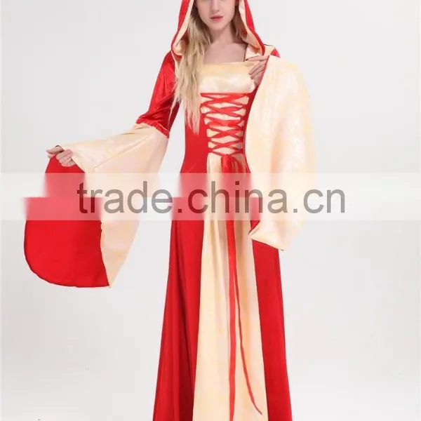 Walson Clothes Apparel Medieval Dress Game Thrones Red Hooded Gown Costume Renaissance Fancy Dress photo-2