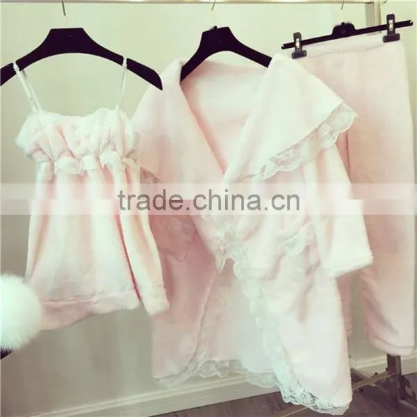 New Pajamas Cute Sweet Sexy Condole Household Flannel Long-sleeved Bathrobe Pajama Pants Three Suits photo-2