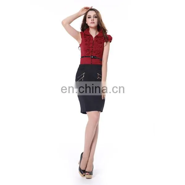 2015 Good Quality Short Sleeve Mature Women Red Shirts photo-5