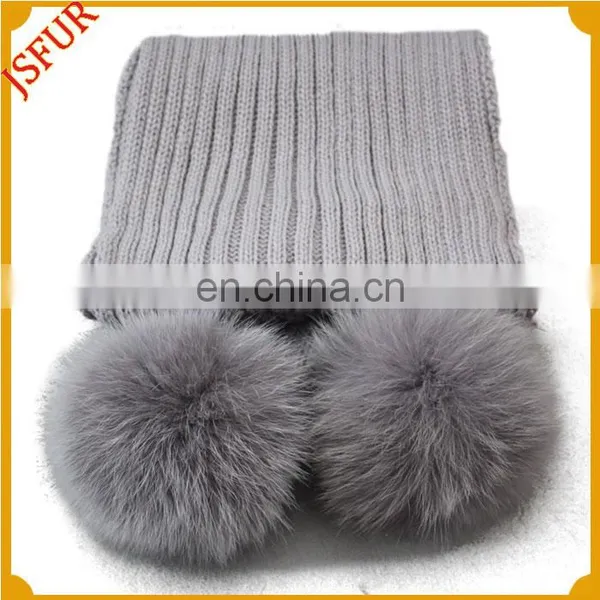 Fox Fur Pom Pom Winter Women Fur Scarf photo-3