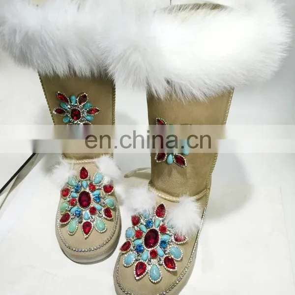 Aidocrystal Winter Half Boots Sparkle Diamond Fur Upper Fashion Bling Bling Snow Boots Ladies photo-2