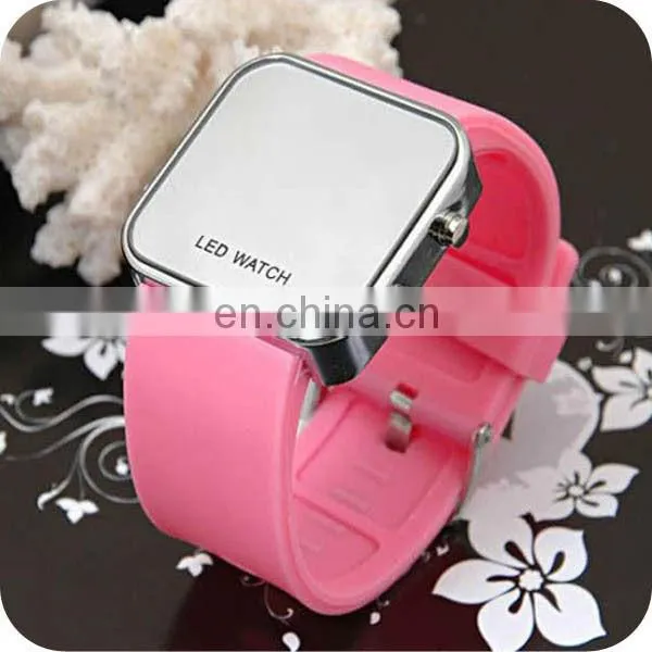 Wholesale Colorful Band Promotion Simple Silicone Large Mirror Face LED Watch