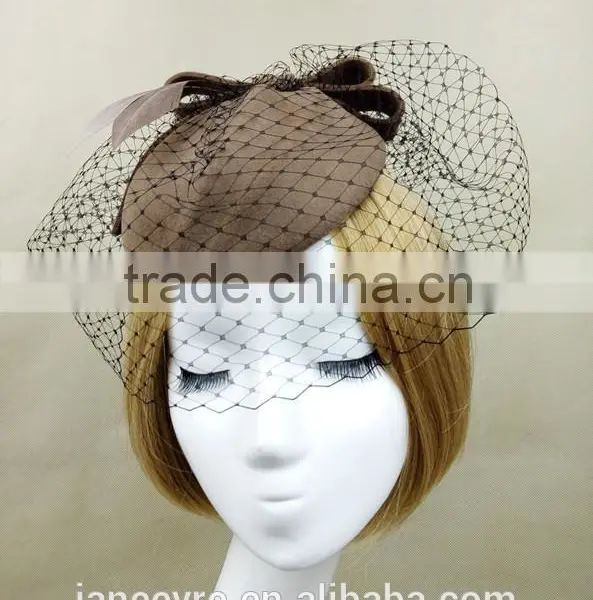 Custom Design Felt Fascinator Hat With Veil Wool Hat For Women photo-4