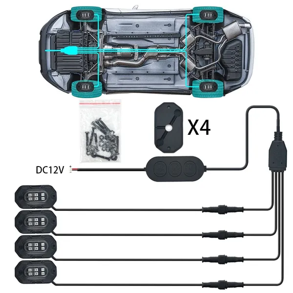 12V Car Underglow Led Lights Door Welcome Lights RGB Flash Open Warning Lamp Remote Control Interior Atmosphere Strip Light photo-2