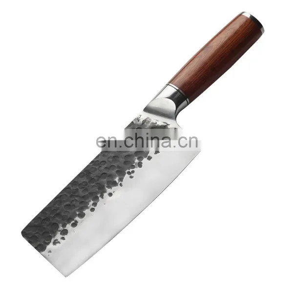 6.5 Inch Forged Hammered Stainless Steel Chef Knives Kitchen Cleaver Chopper Knife With Double Steel Head Rose Wood Handle