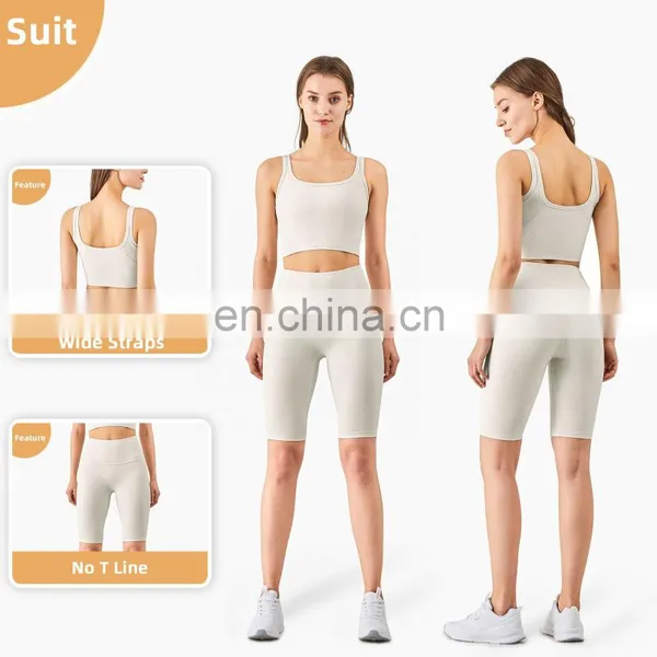 Eco Yoga Bra Ribbed Square Back Yoga Sports Bra Wear Gym Clothing Womens Fitness Top photo-3
