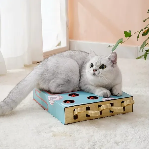 Mouse Popping Out of Paper Box Relieve Boredom Cat Toy Five Hole Whack-a-mole Cat Scratcher Interactive Cat Scrtacher Board photo-3