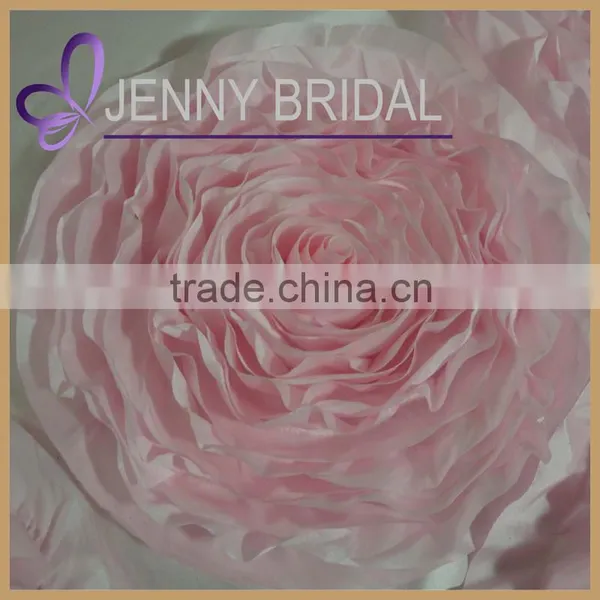 TC107C Factory Supplier Blush Pink Satin Ruffle Rosette Table Cloth photo-3
