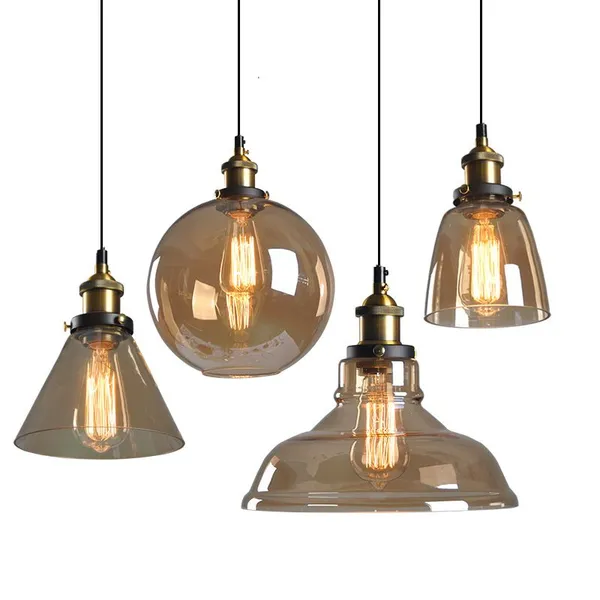 E26 Industrial Retro Clear Glass Bowl Shape Pendant Lamp Glass Hanging Lights
