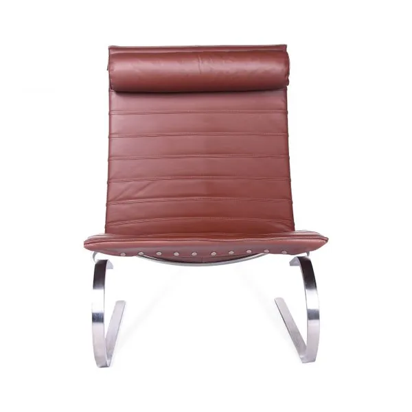 PK20 Chair Poul Kjaerholm 1967 Replica, Minimalist Leather Lounge Chair With Polished Stainless Steel Base photo-2