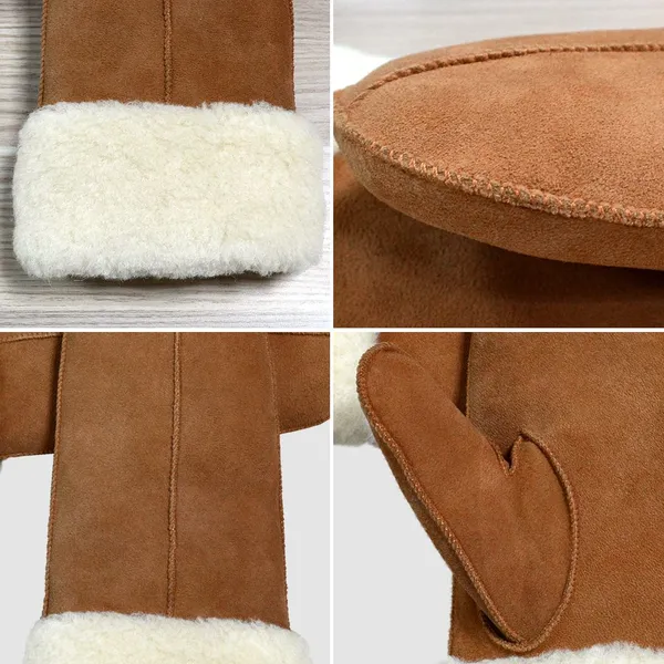 Gloves Manufacturer Wholesales Fur Sheep Skin Leather Gloves Mittens for Women and Men Really Sheepskin Gloves photo-4