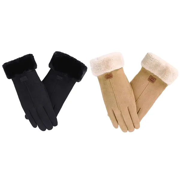 Women Winter Gloves Suede Sherpa Lined Furry Cuff Snug Fit Windproof Urban Commute Winter Gloves photo-4