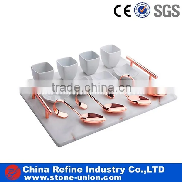 White Marble Wine and Food Serving Dinner Plates Natural Stone Tea Tray photo-4