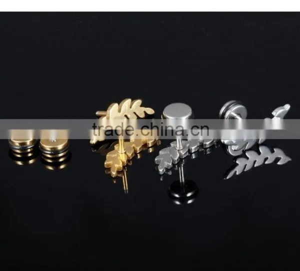 2016 Spring Latest Fashion Men Jewelry Accessories Long Top Design Golden Leaf Earring for Men photo-4