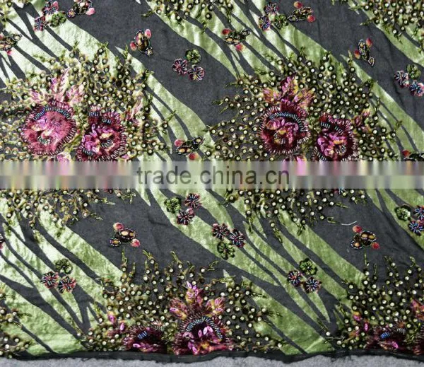 Guangdong Supplier High End Multicolor African Styles Velvet Lace Fabrics With Jewellery photo-2