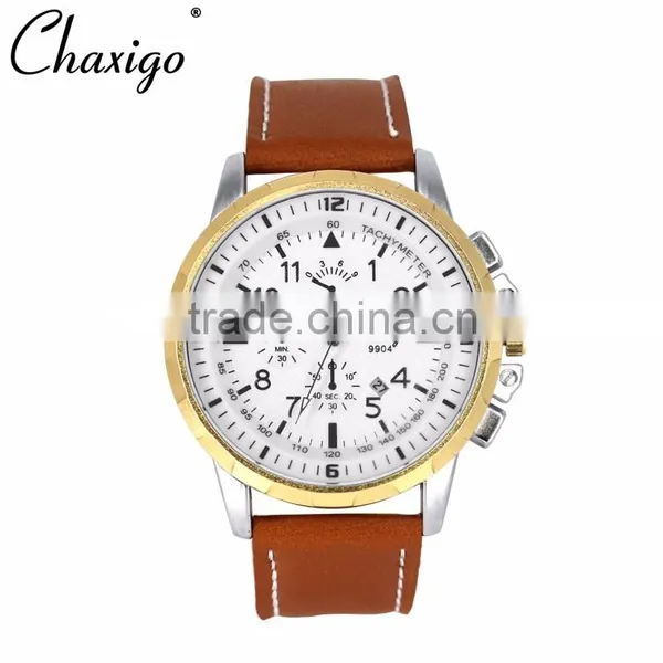 3 Eyes OEM Custom Brand Fashion Watch Alloy Leather Band Watches for Men Chronograph Watch photo-3