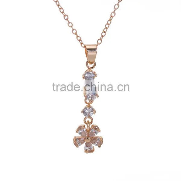 Fashion Long Flower Charm Necklace Wholesale Gold-Tone Silver Cubic Zirconic Necklace photo-2