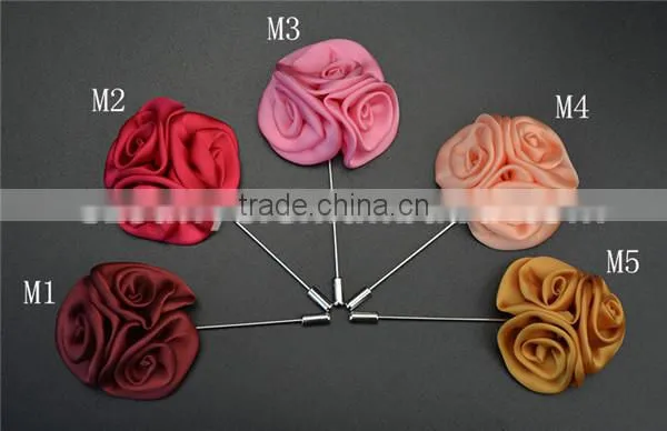 Long Needle Stick Satin Fabric Rose Lapel Pins Flower for Men Blue LAP003 photo-3