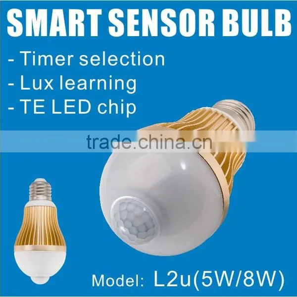 L2u (5W/ 9W) PIR Motion Sensor LED Light Bulb With Lux Learning & Timer Selection ,TE LED Chip