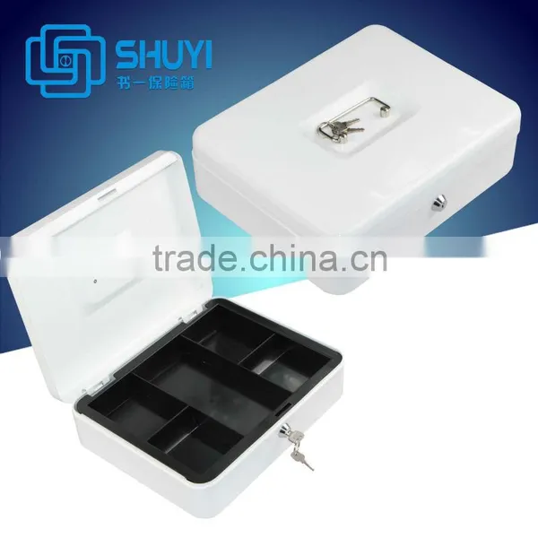 Small Metal Key Lock Cash Safe Secutity Box With Inner Plastic Cash Box Included