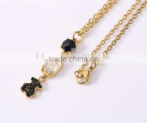 Guangzhou Biggest Wholesale Fashionable Black Bear Pendant Gold Plated Chain Necklace photo-4