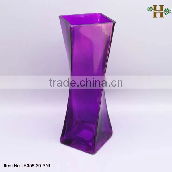 Hebei Factory Square Flower Vase Colored Glass Decorative Vase photo-5