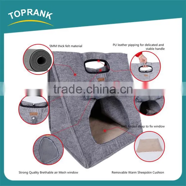 New Design 3 In1 Warm Soft Cat House Dog Bed Felt Cloth Collapsible Portable Pet Carrier photo-3