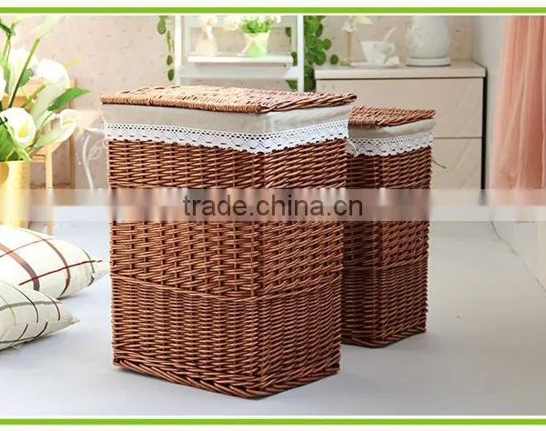 Sets 2 Whole Willow Material Laundry Basket With Lid With Lining With Handls on the Side of the Basket photo-2