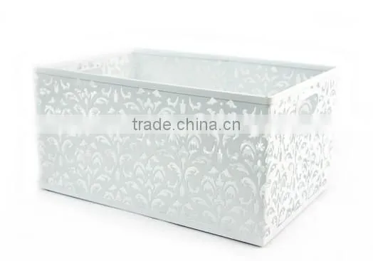 Durable Flower Patter Rectangle Metal Punched Storage Basket photo-2