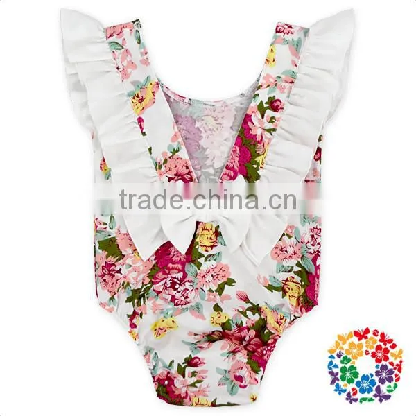 New Design Infant Baby Backless Sunsuit Jumpsuit Flutter Sleeve Floral Romper photo-4
