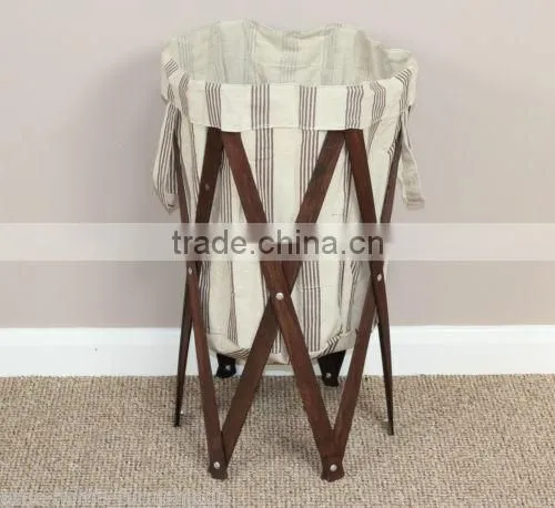 Home Decorators Hot Sale Wood Frame Round Clothes Laundry Hamper photo-5