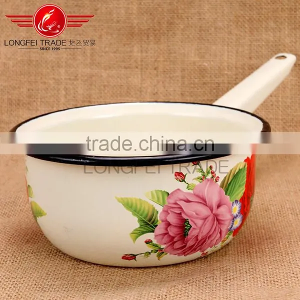 Enamelware Casserole /enamel Casserole Pot Milk Pot With Flower Decal photo-4
