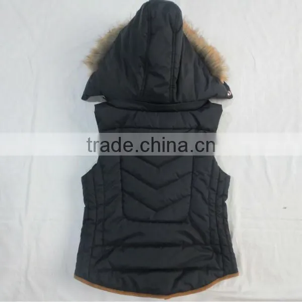 Girl Basic Padding Vest With Fur Hood photo-2