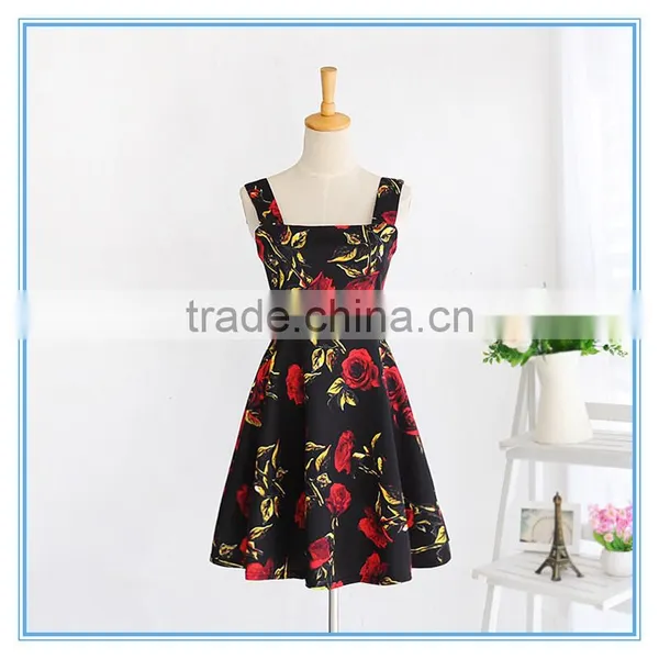 Ladies Western Fashion Summer Umbrella Floral Casual One Piece Dress Designs photo-2